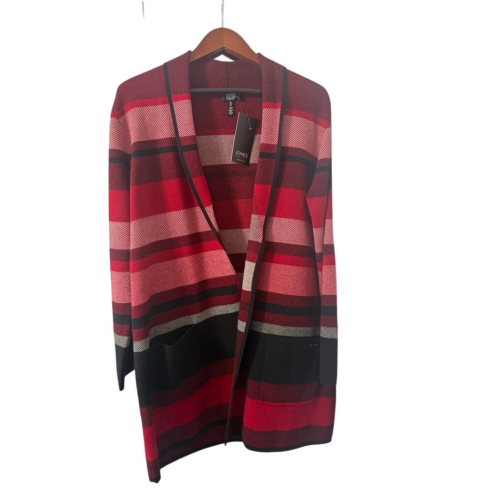 Jones New York Striped Knit Open Front V-Neck Cardigan Sweater, Women's L